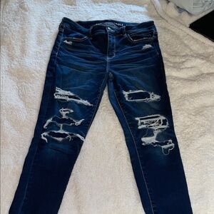 American Eagle Outfitters Navy Ripped Skinny Jeans